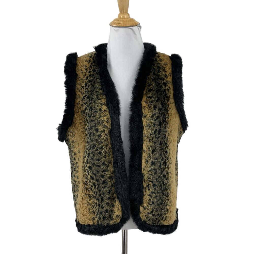Saddle Ridge Vest Womens M Medium Black Brown Faux Fur Open Front Western Jacket